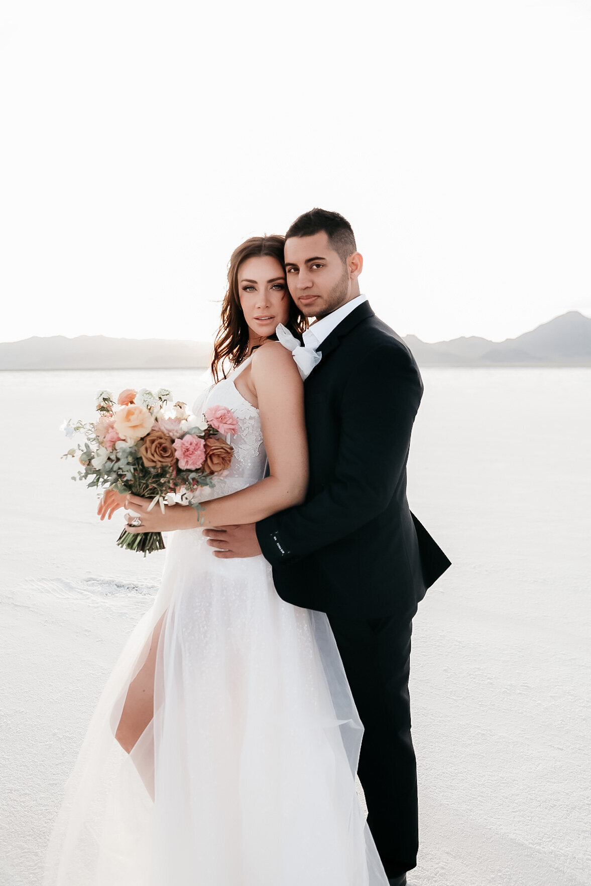 Salt Flats Utah styled shoot with bouquet.