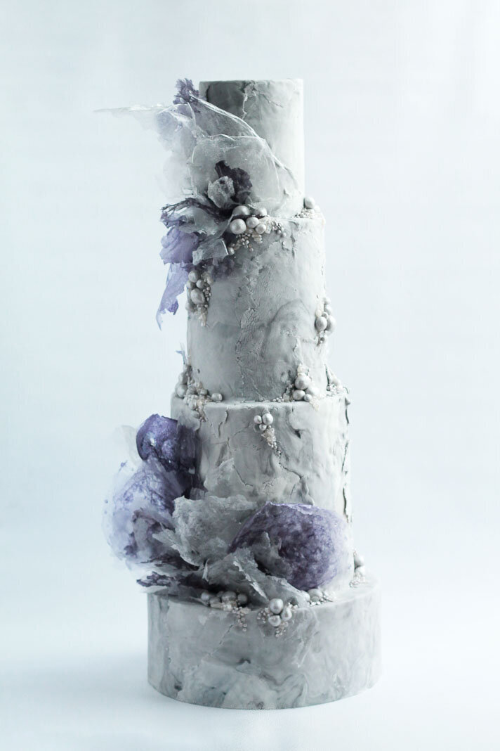 modern, wispy cake with pearls, Sweet Avenue Cakery wedding cakes