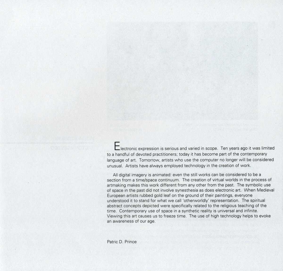 ART 1990 page 06 Curator's Statement Patric Prince