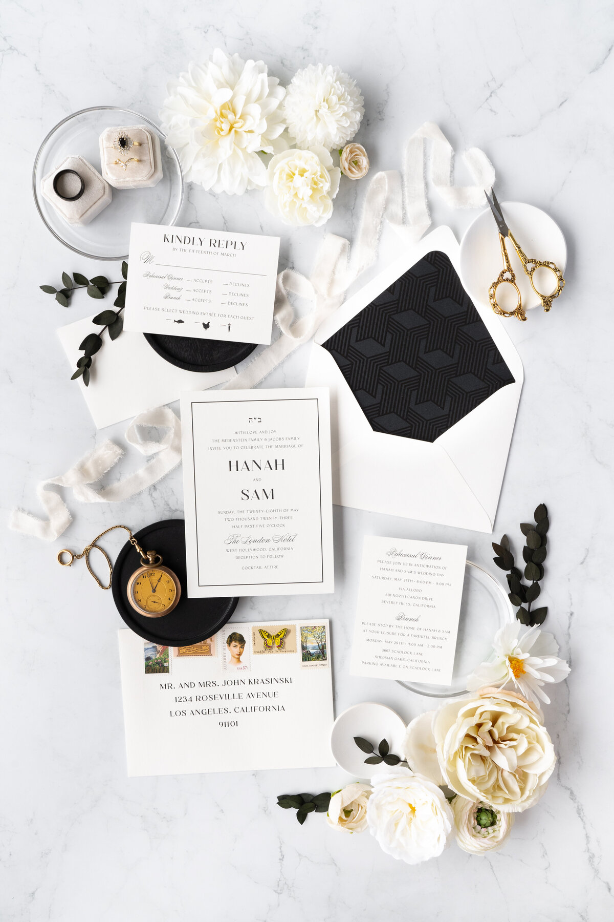 london hotel classic wedding invitation