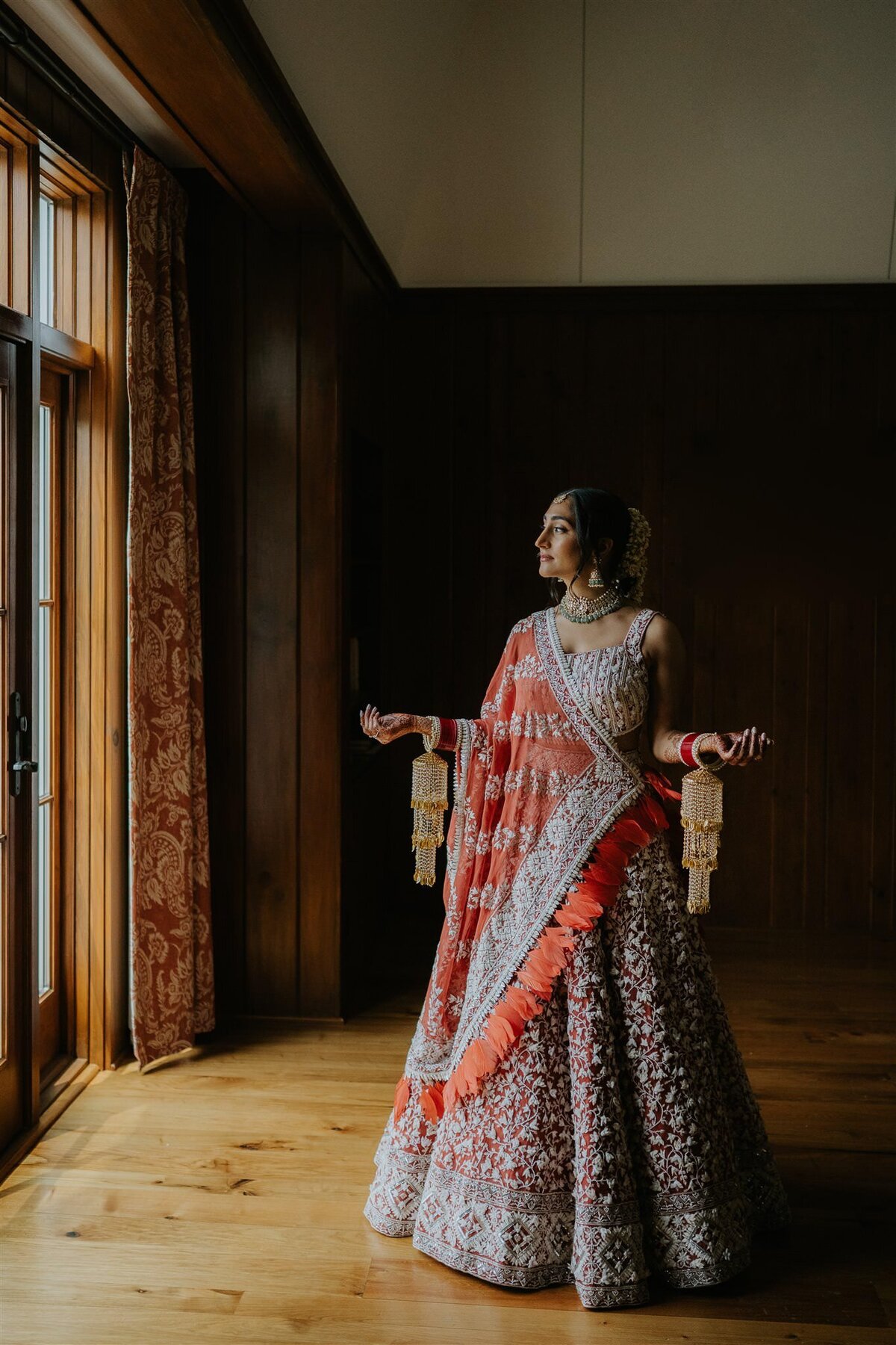 Ankony Carriage House Wedding with Indian Bride in Traditional Indian Bridal Ensemble in the Hudson Valley with Hudson Valley Wedding Planner Canvas Weddings