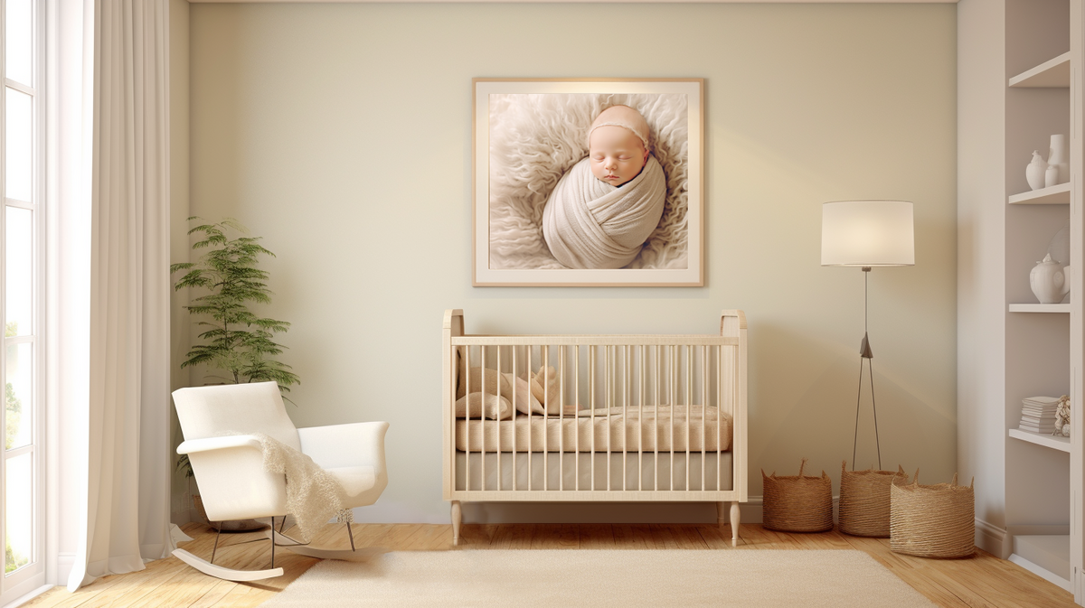 Nursery with cream nutral newborn portrait