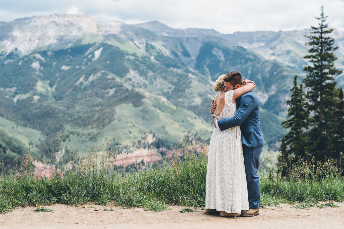 Bride and Groom's First Look at San Sophia Overlook in Telluride, Colorado