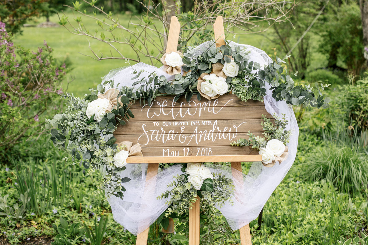 custom wooden welcome sign for backyard wedding