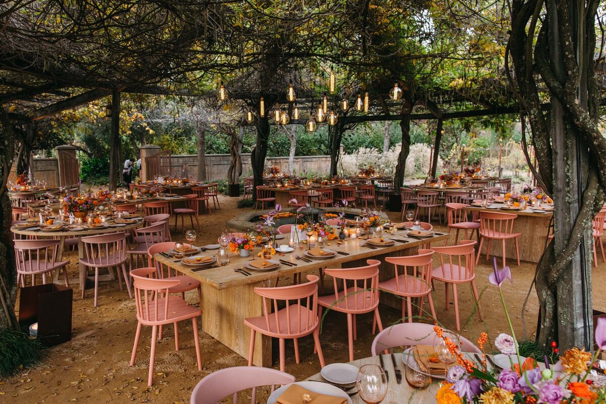 Campovida wedding pink chairs lavender and orange