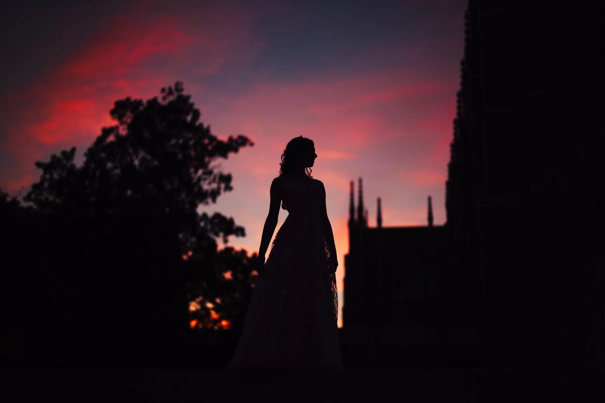 The silhouette of a girl against the night sky.