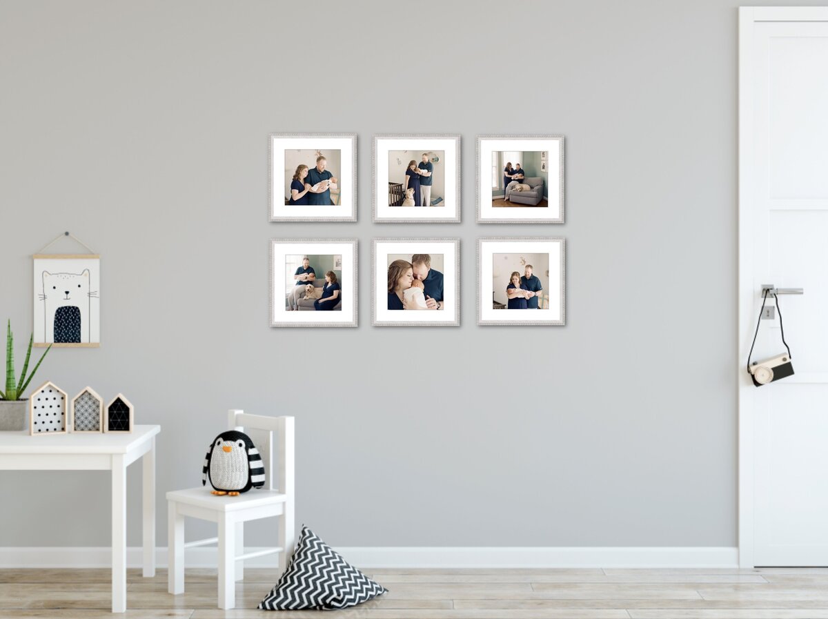 6 square frame gallery wall ideas for your home by Raleigh family photographer A.J. Dunlap Photography.