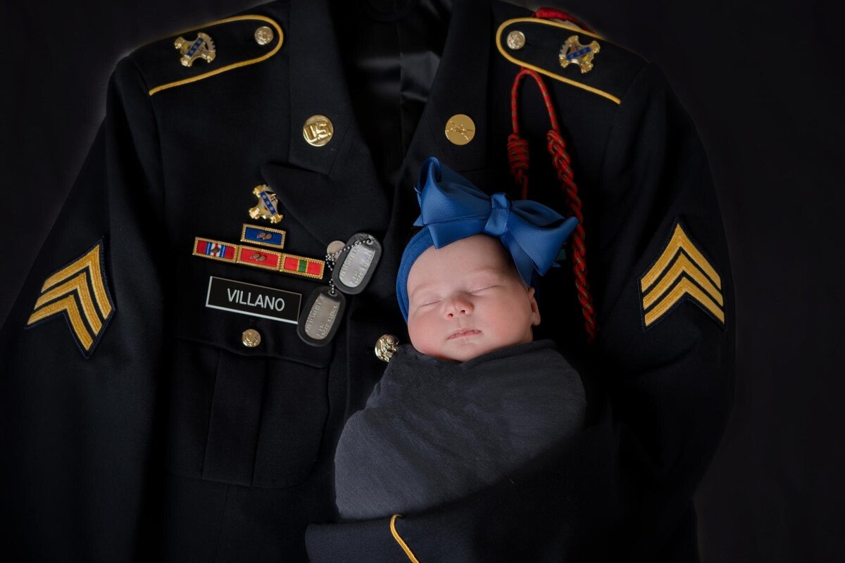 newborn baby in US military Army uniform