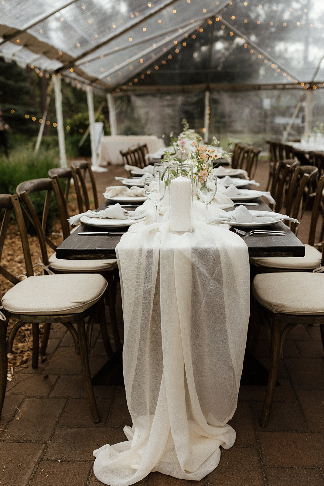 White Gauzy Table Runner Elegant Wedding Farm Tables