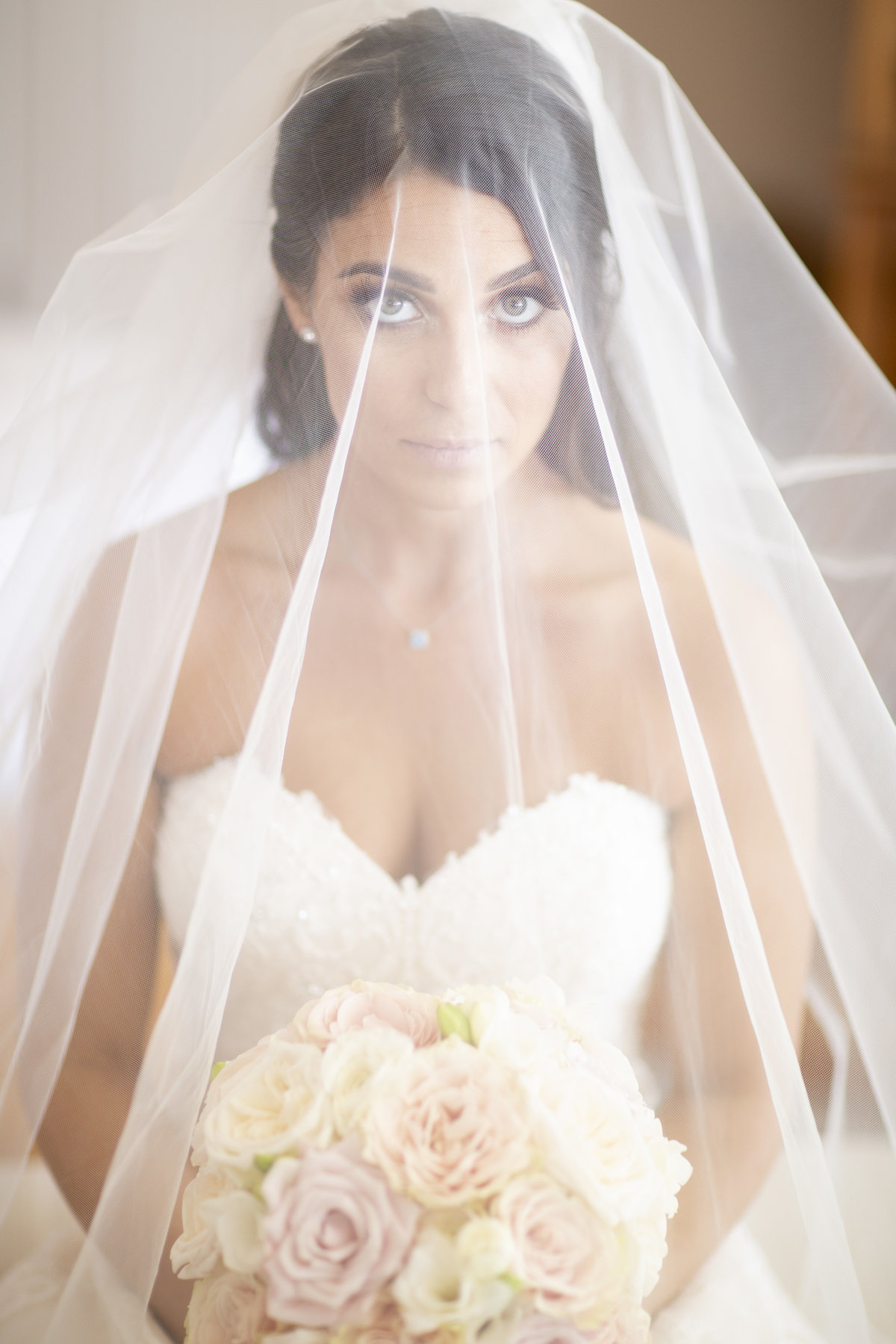 bride in veil before clarks landing yacht club wedding