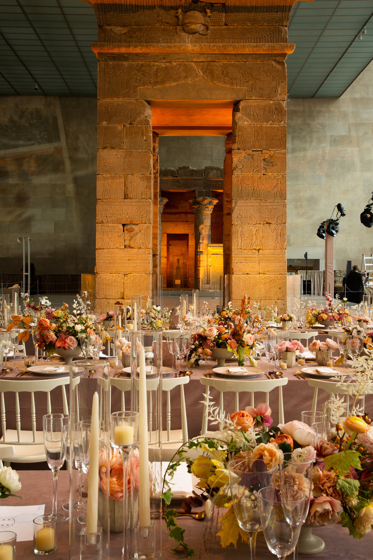 Wedding reception dinner tables at fall wedding at the metropolitan museum of art