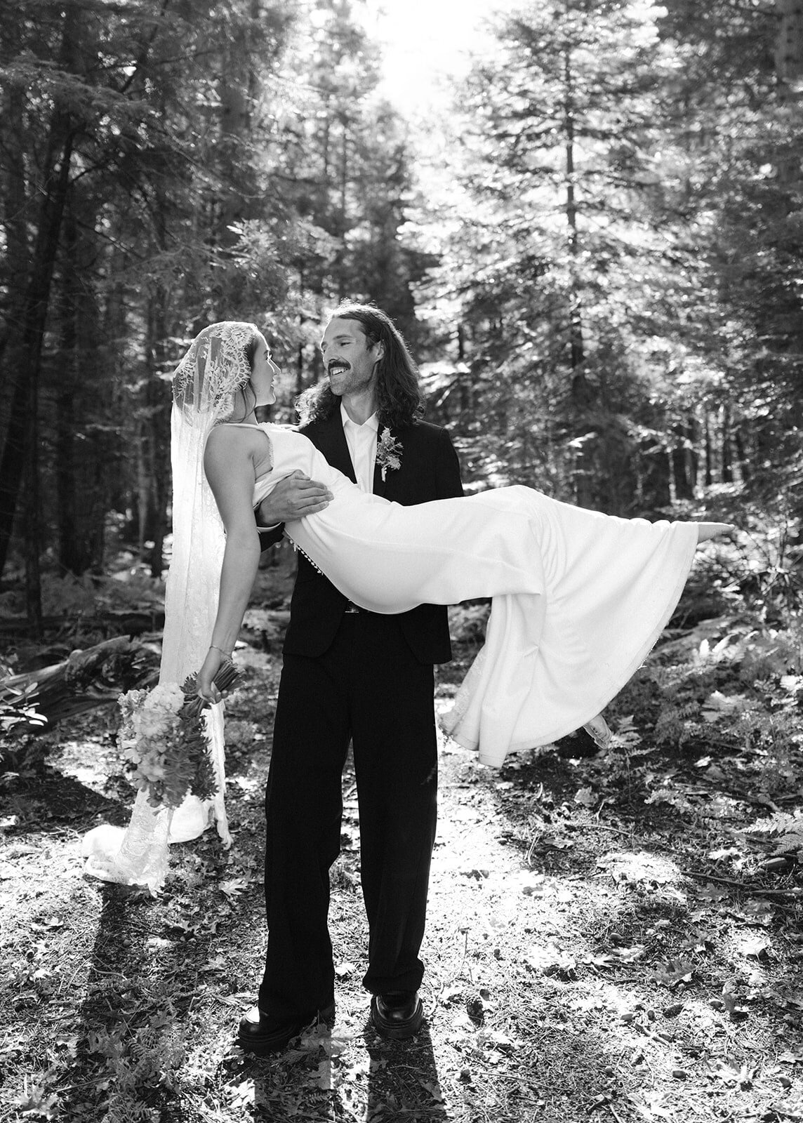 Yosemite Valley Elopement Bride Baby Carry BW