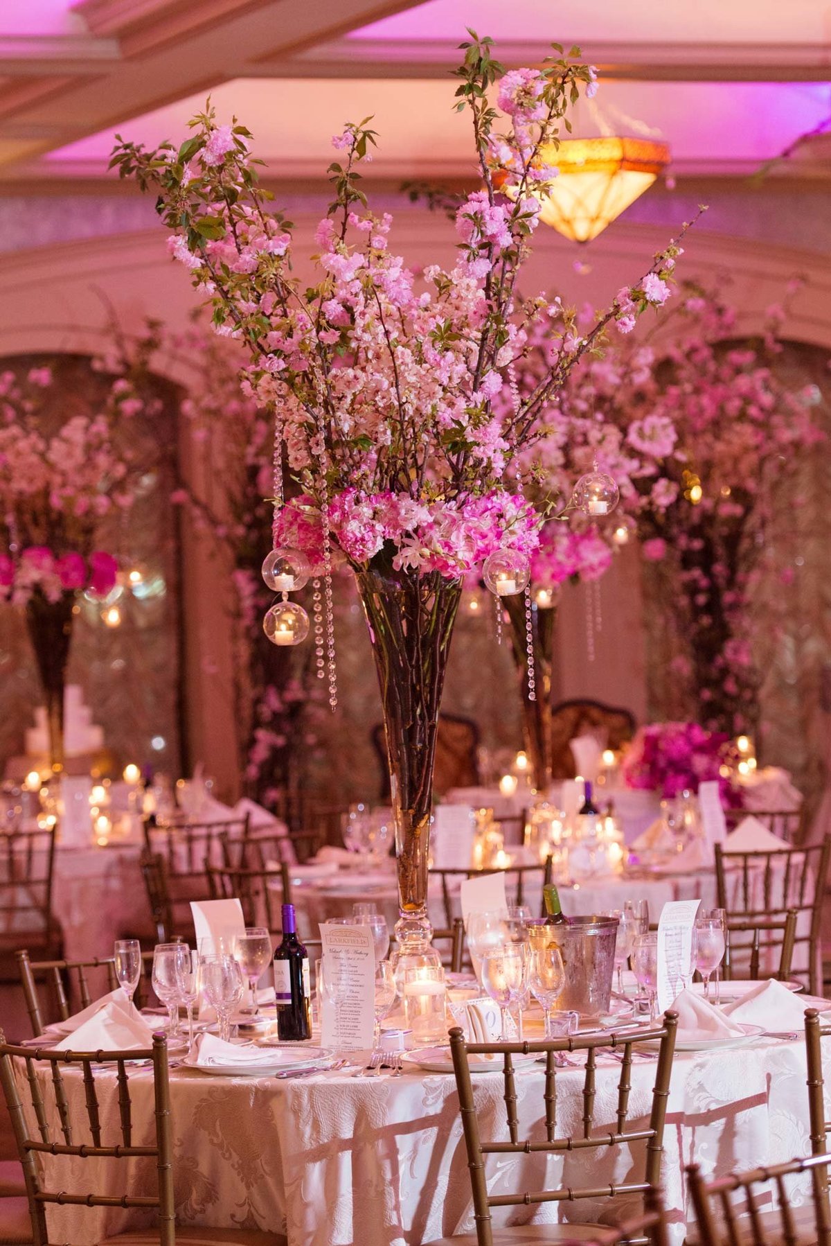 Larkfield Manor pink floral centerpieces