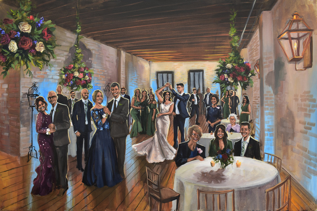 live wedding painting of reception held at The Chicory: New Orleans Wedding Venue