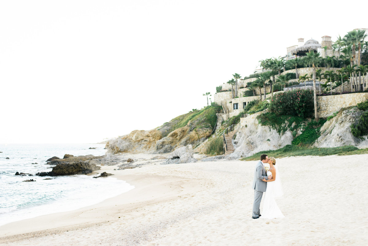 Cabo Mexico Destination Wedding, Bride and Groom on beach,  Fine Art Film