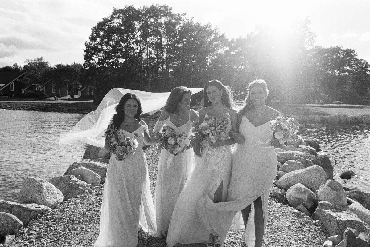 Bride with bridesmaids at Oak Island Resort Wedding, Nova Scotia