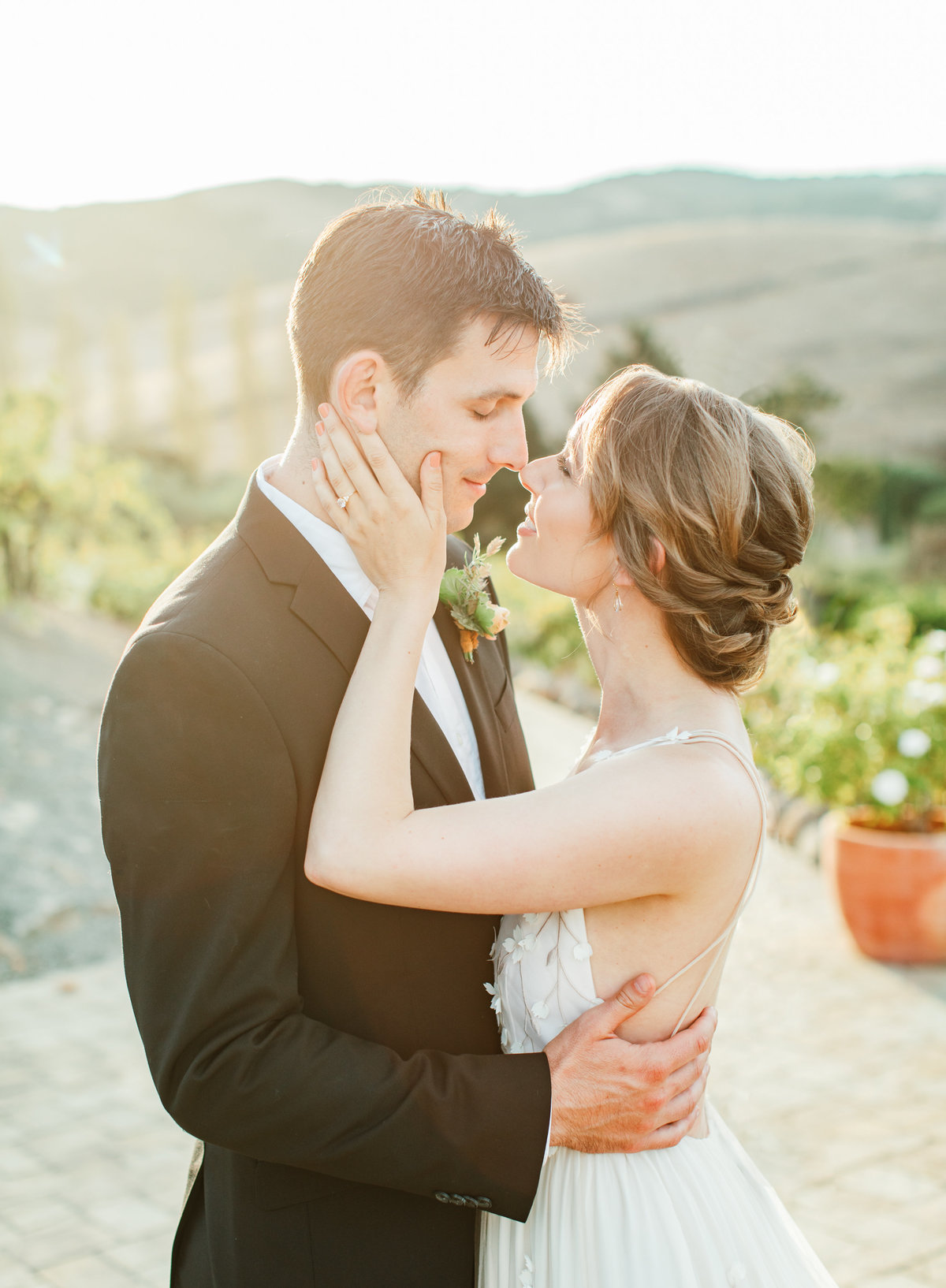 Viansa Sonoma Bride and Groom in Golden Light by Alice Che Photography