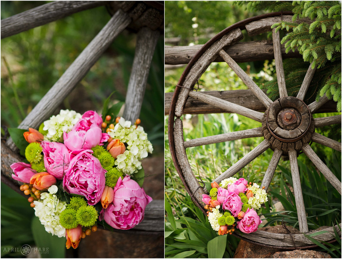 Steamboat Springs Wedding photographer custom bright florals at backyard wedding in Colorado