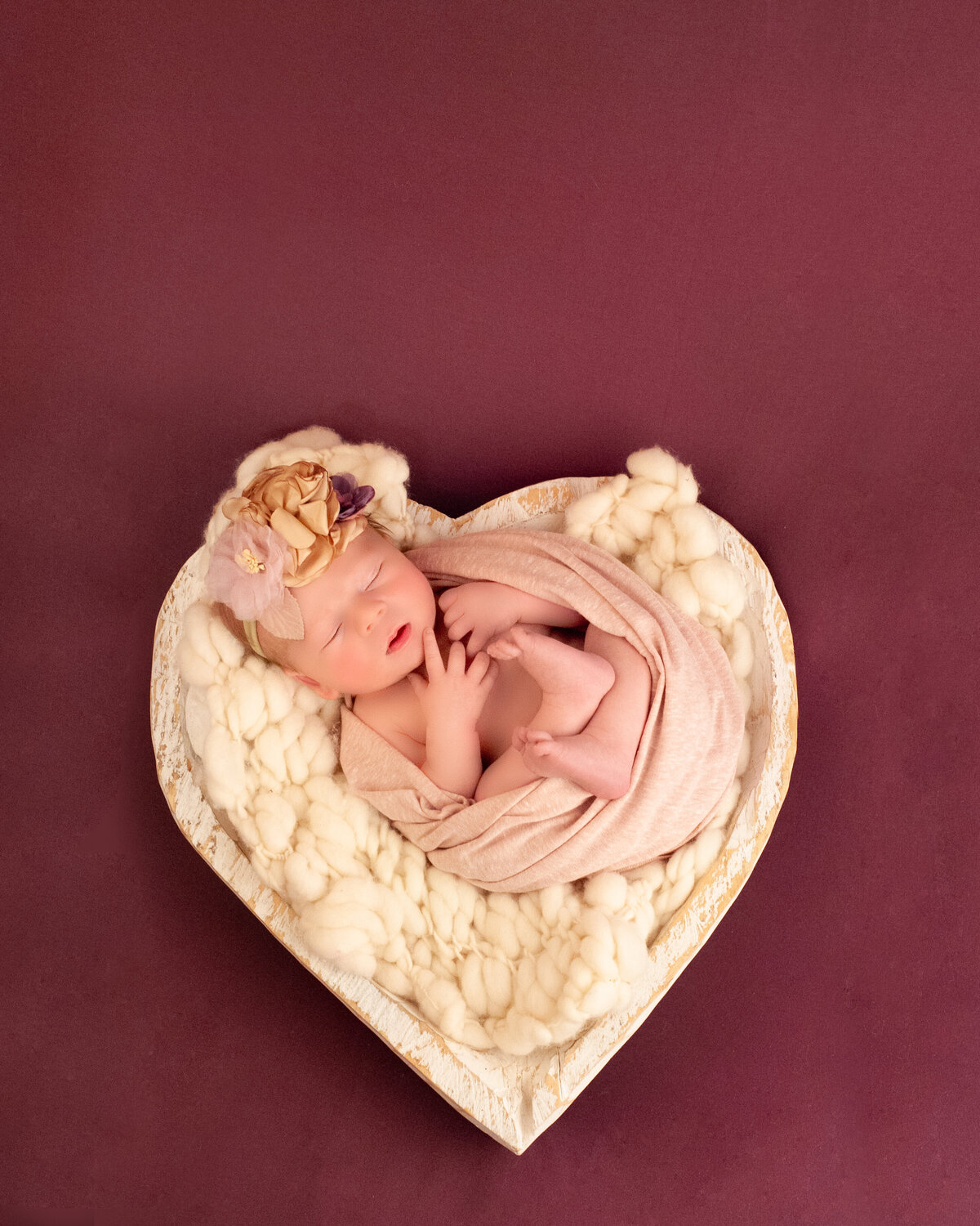 Valentine's Day Newborn Photography in East Texas Baby in Heart Bowl