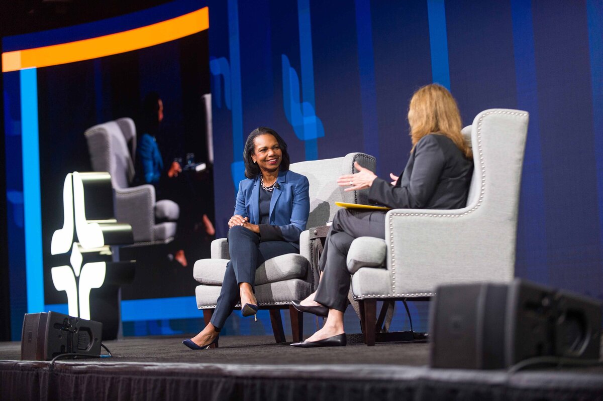 Condoleezza Rice being interviewed at HCA conference