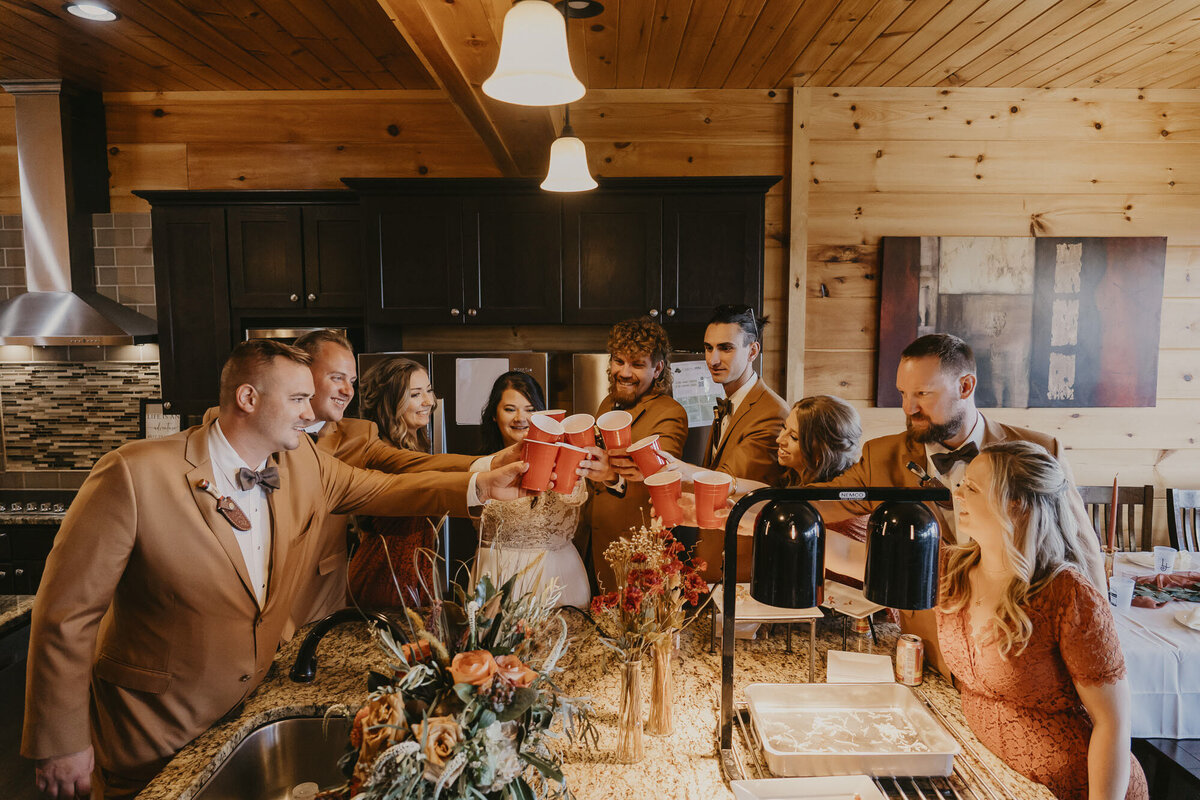 Wedding party doing a toast together