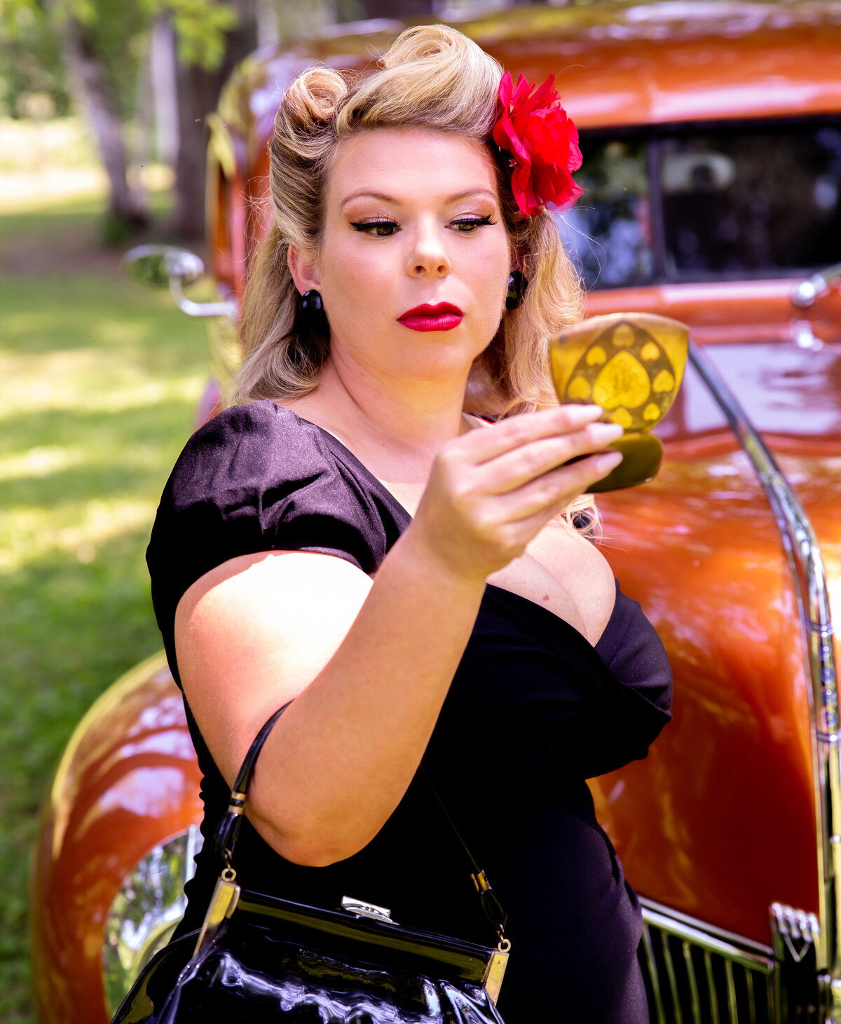 goddess studio boudoir woman pinup vintage pocket mirror vintage purse old ford pickup