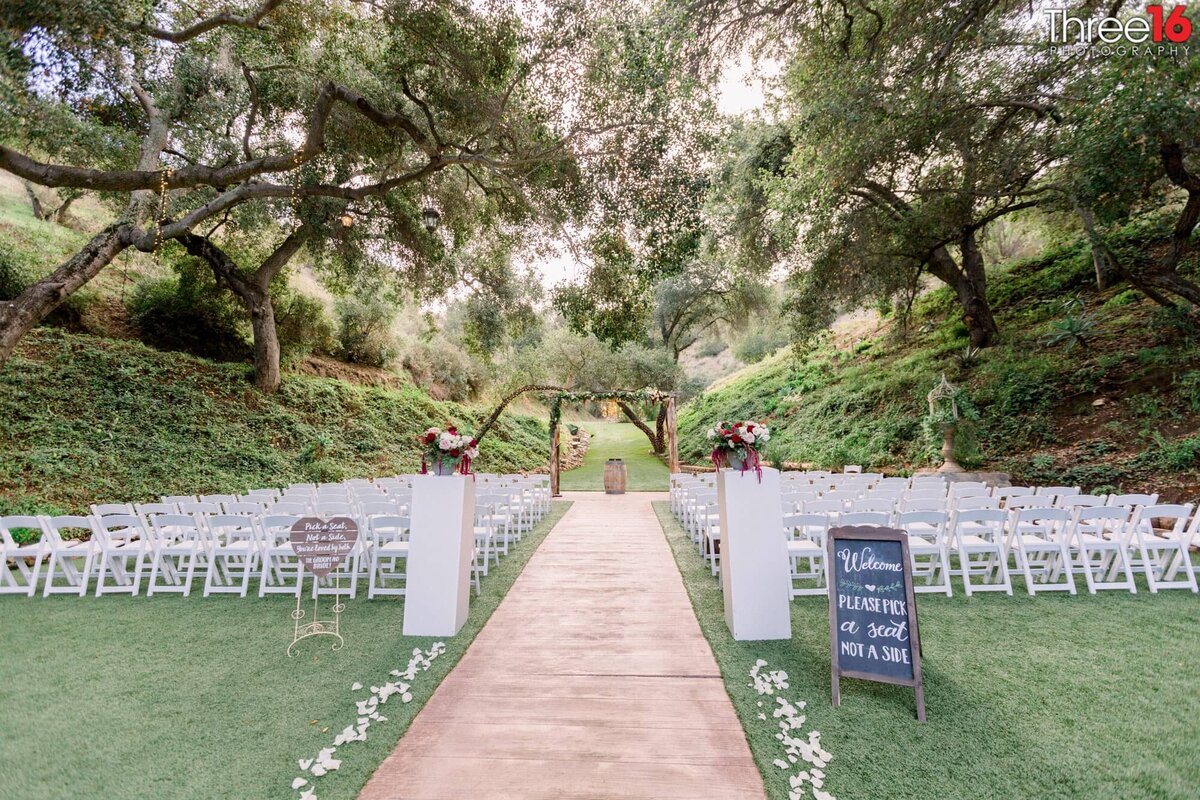 Outdoor wedding ceremony setup at the Los Willows Wedding Estate in Fallbrook, CA