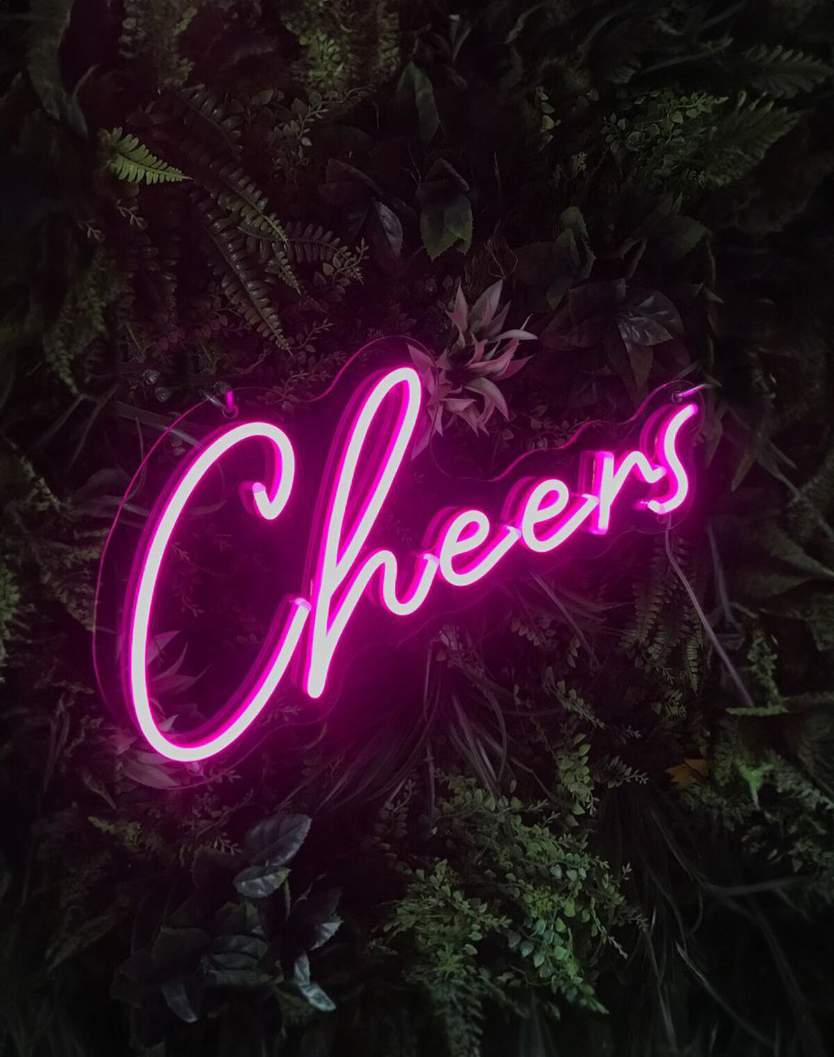 Cheers sign in pink from Love In Bloom, neon sign decor rentals based in Lethbridge, AB. Featured on the Brontë Bride Vendor Guide.