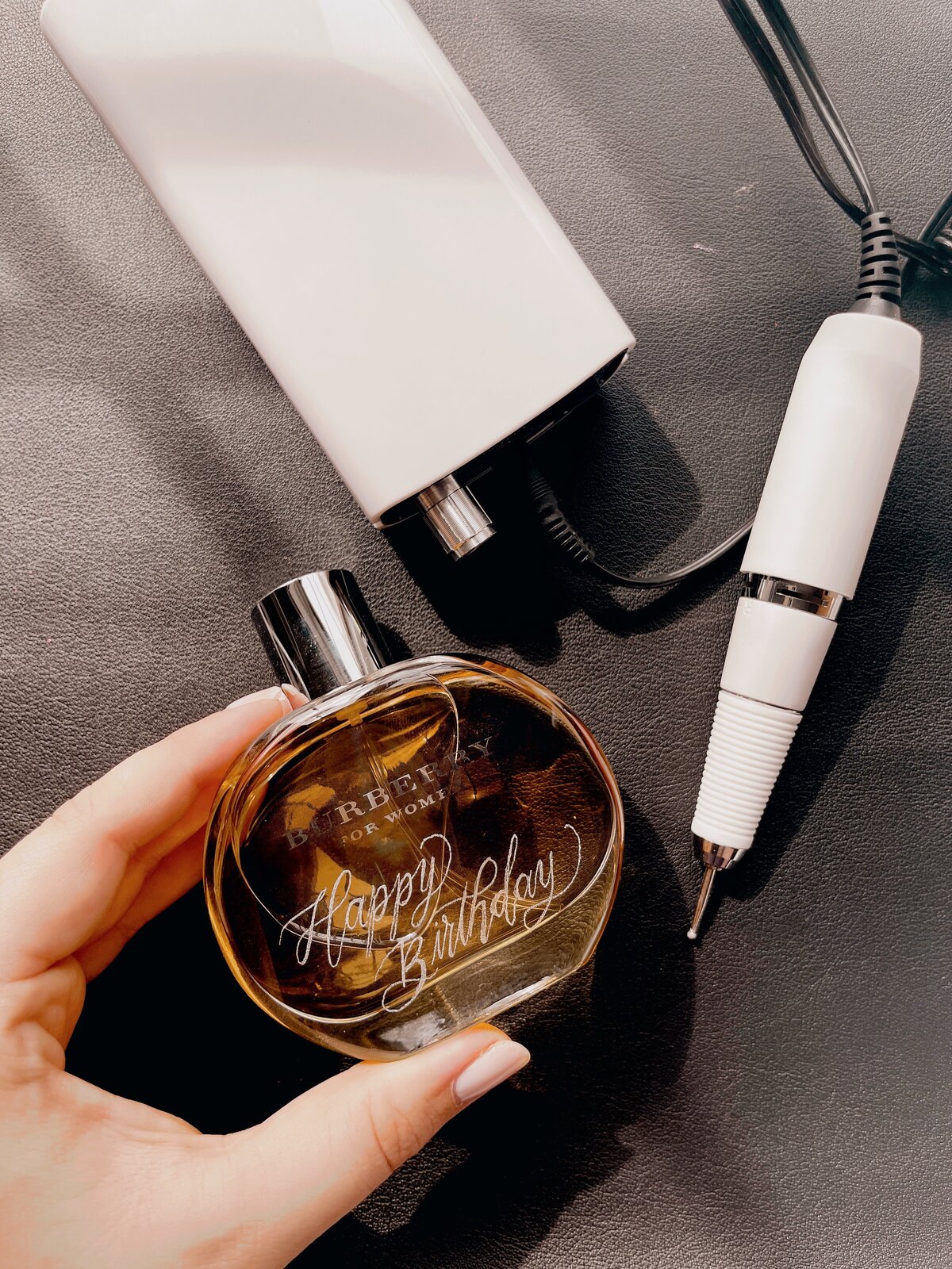 Perfume Bottle Engraving with Calligraphy in Cleveland, Ohio