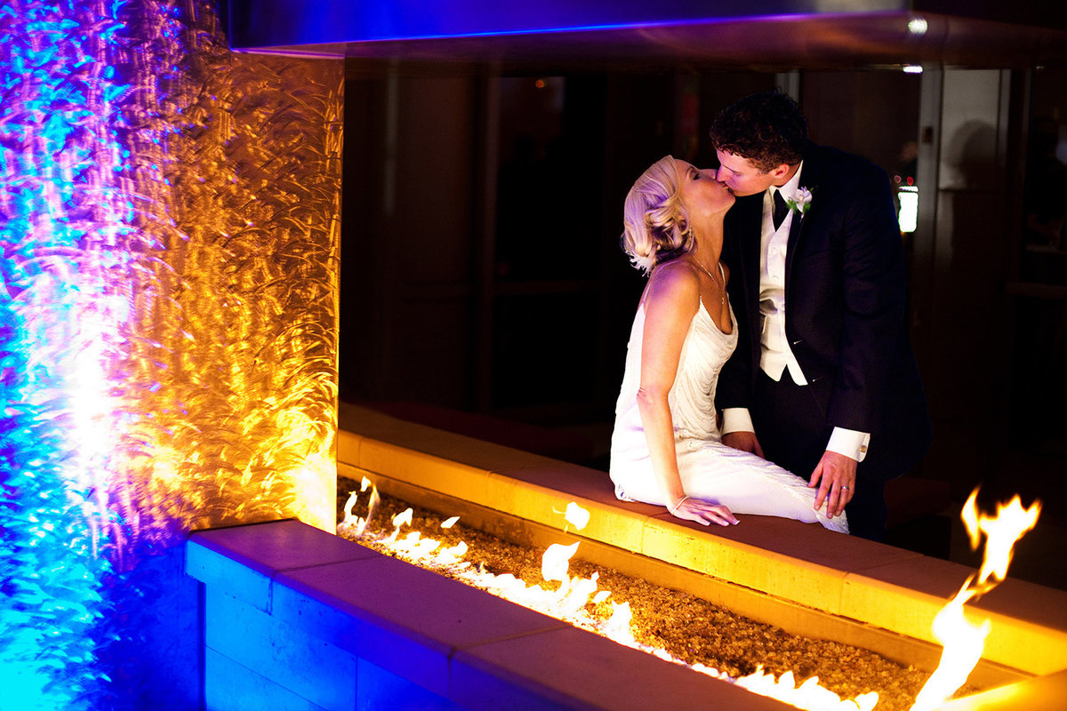 The Ultimate Skybox wedding photos night shot with the fire