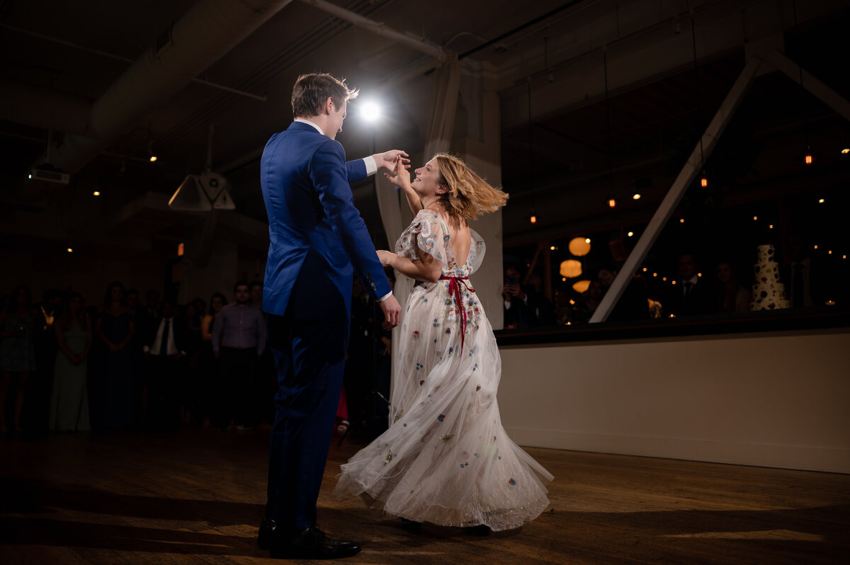 Bride and groom dance at the Greenhouse Loft in Chicago, IL