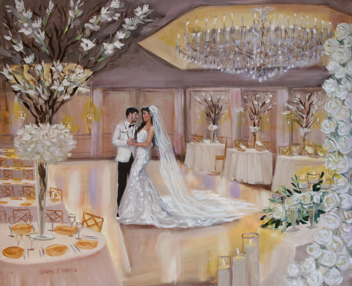 live painting of bride and groom first dance Surf club New Rochelle, NY
