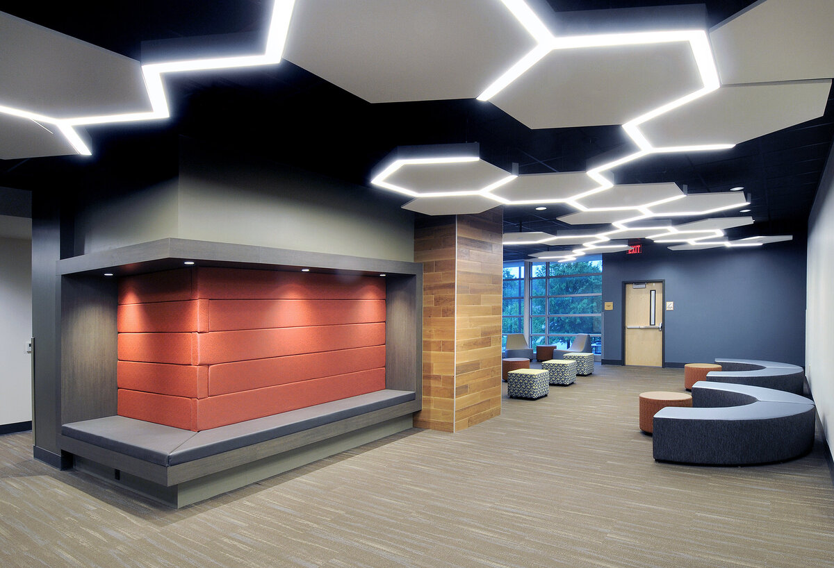 interior view of a common learning space  at The Walker School Warren science & technology building