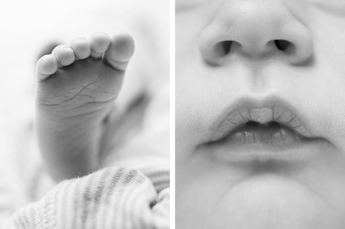 Baby feet and mouth, details of new babies