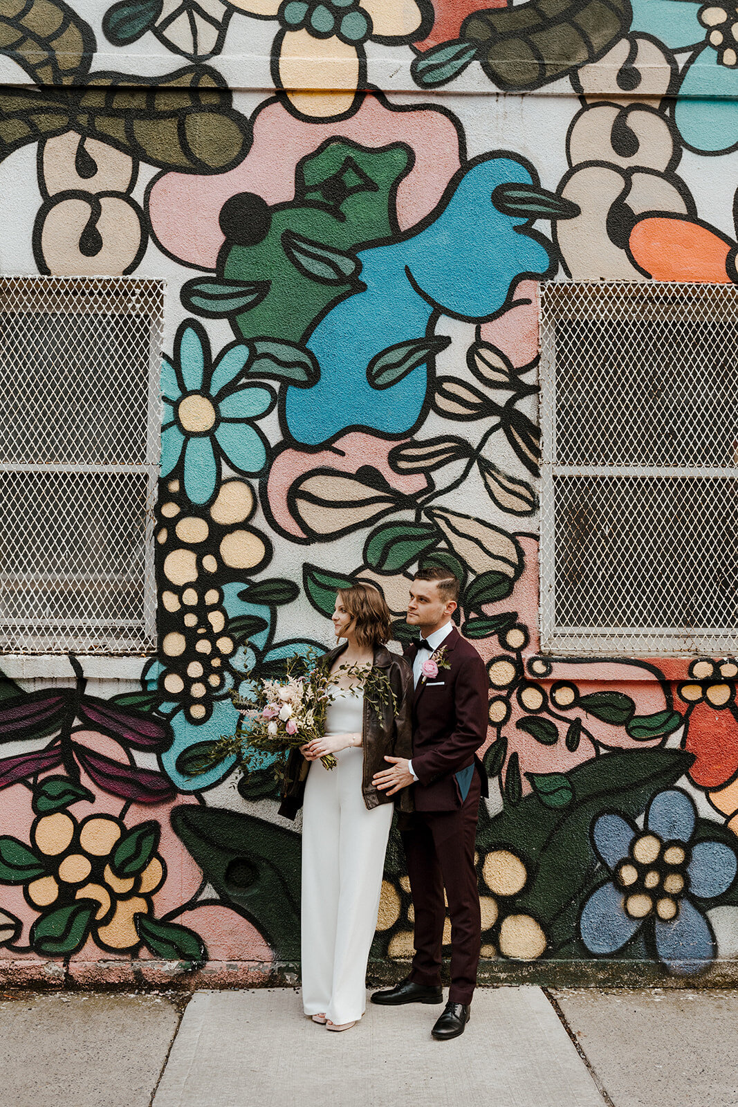 colorful wedding photos of bride and groom
