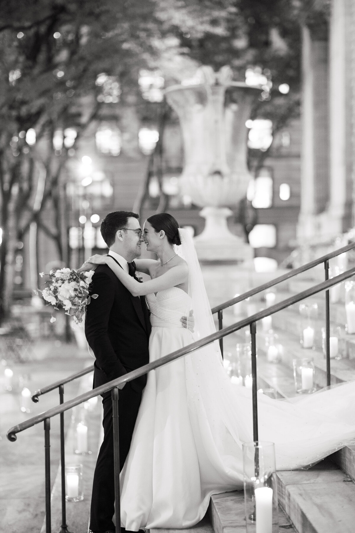 Bride and groom portrait at NY Public Library