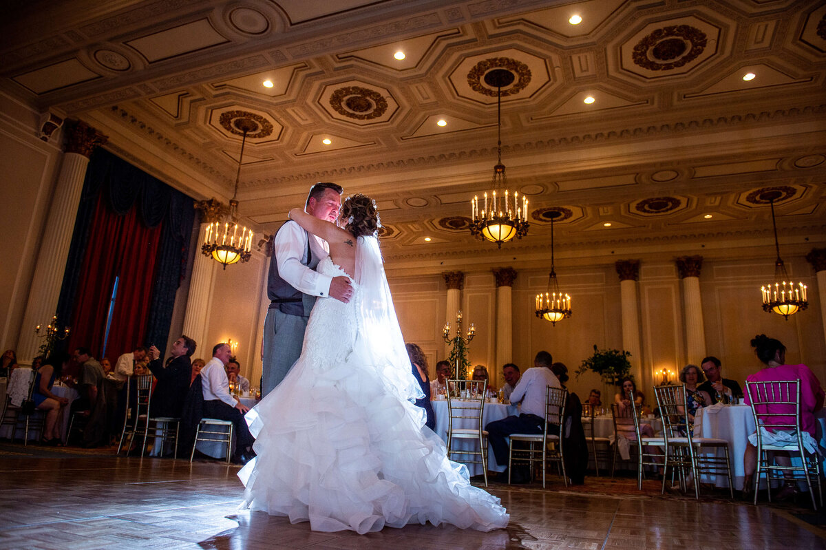 bride and groom dancing in their ballroom reception at the Chateau Laurier wedding venue in Ottawa.  Photographed by Ottawa wedding photographer JEMMAN Photography