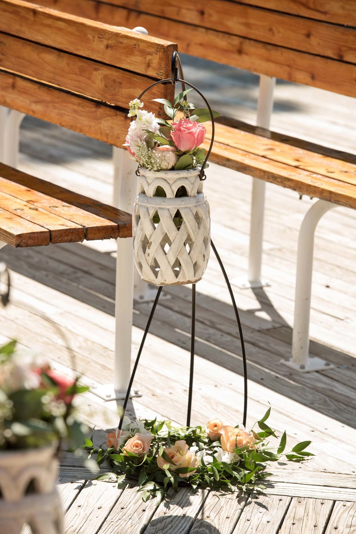 Floral decoration at outdoor reception at Flowerfield