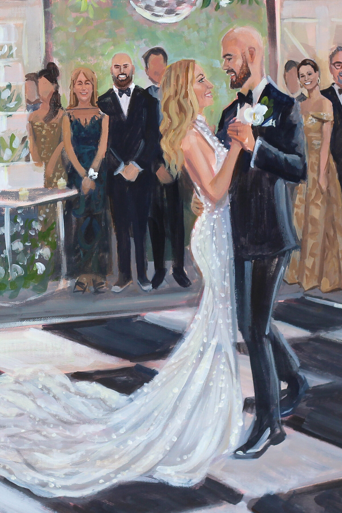 Chloe and Jonathan, Aloft Wilmington, NC Live Wedding Painting, detail