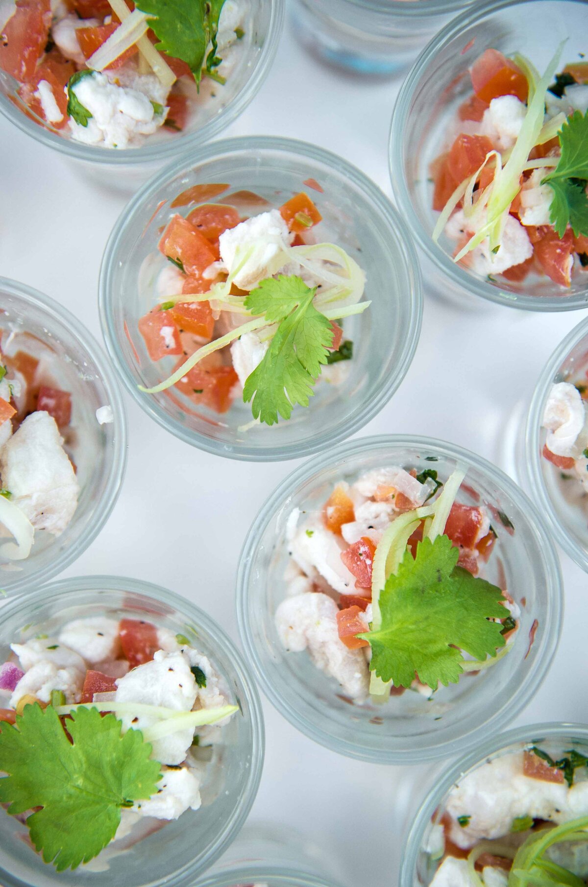 Covid Safe Ceviche serving ide for corporate event. It is served in individual classes.