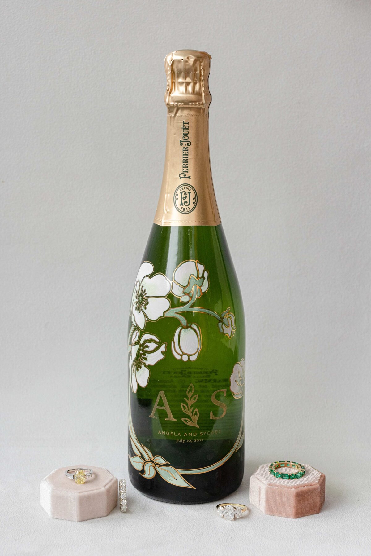 Champagne Bottle With Floral Details NYC Wedding