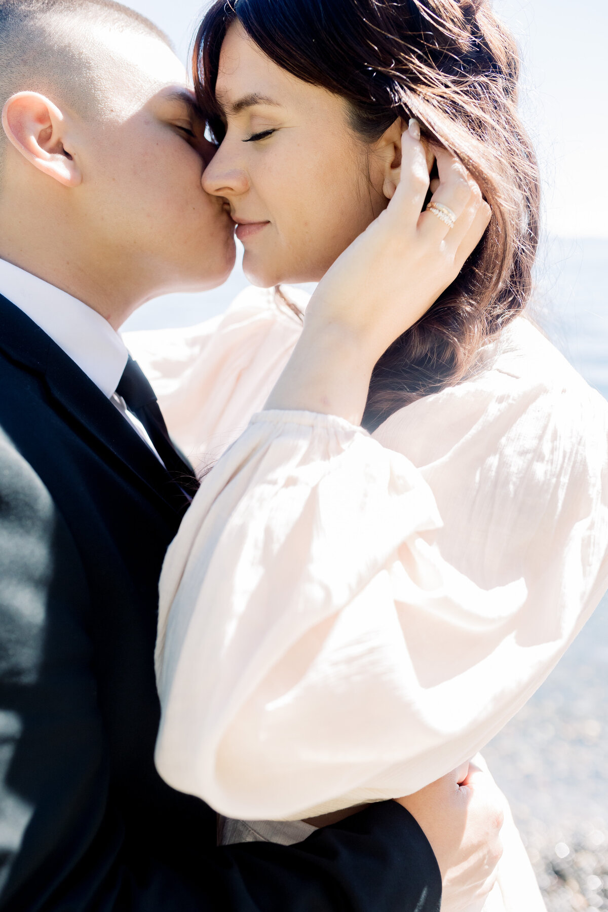 Close up of bride and groom kissing at their Lake Tahoe elopement