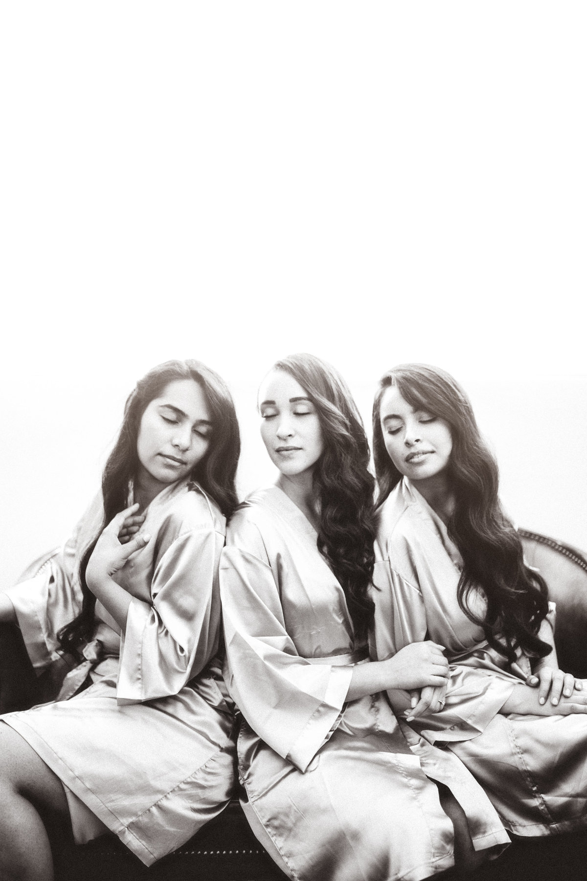 Wedding Photograph Of Three Women in Robe Black And White Los Angeles