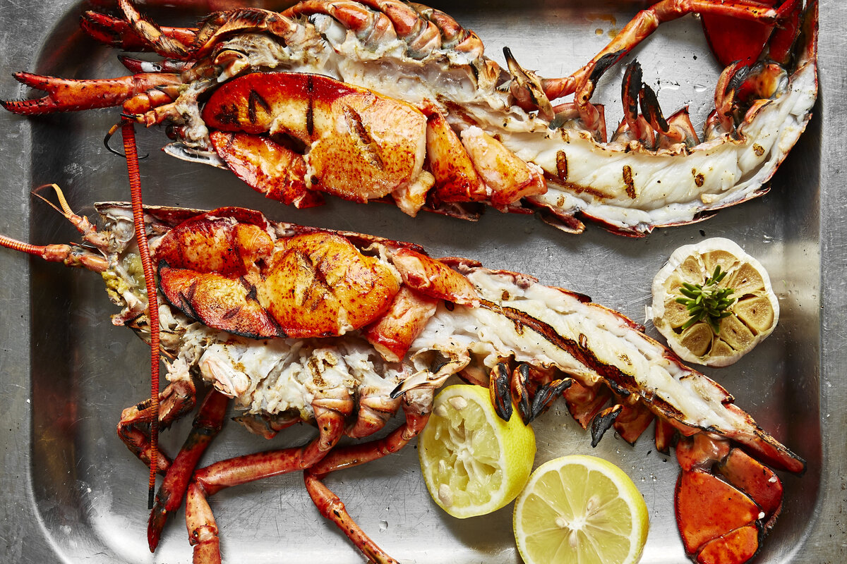 Grilled lobster with lemon butter.