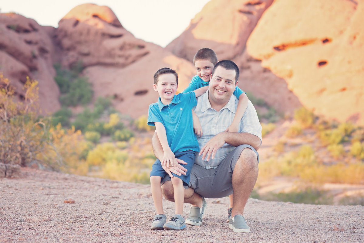 Father and sons at Papago Mountain Desert in Phoenix Arizona by Family Photographer Plume Designs & Photography
