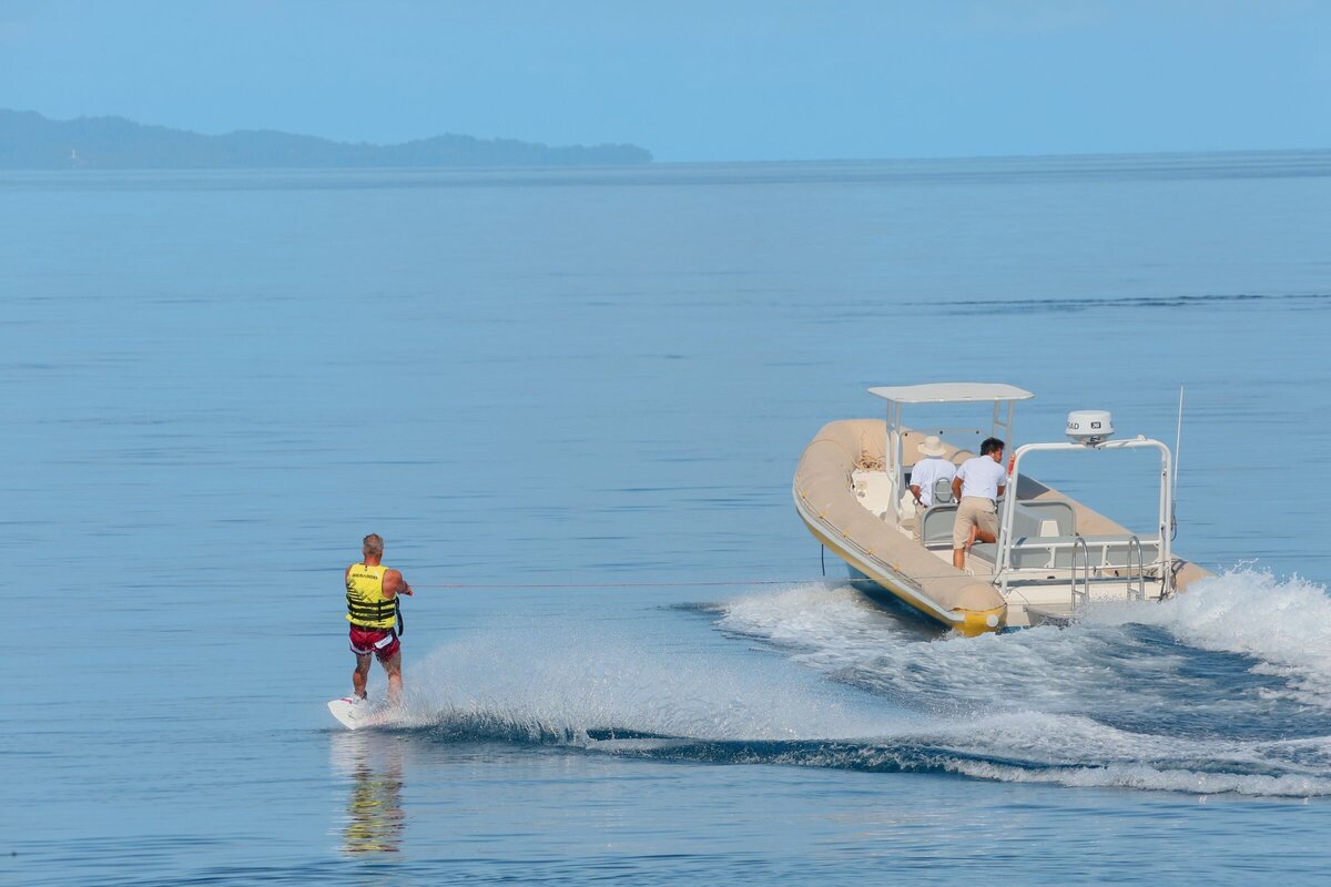 Wakeboarding is just one of the many amazing qater sports activities offered onboard your luxury cruise in Indonesia.