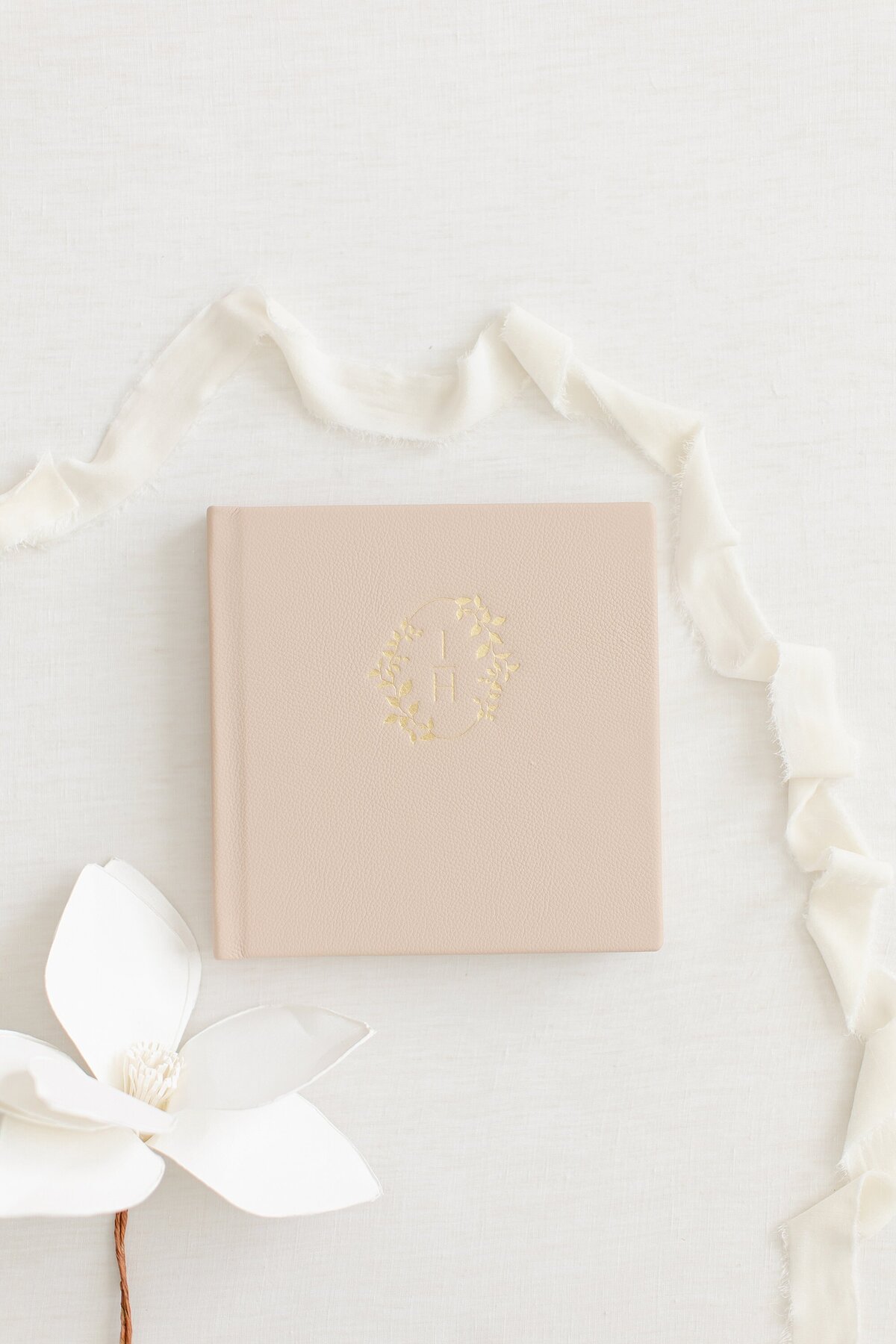 pink leather baby album with gold deboss