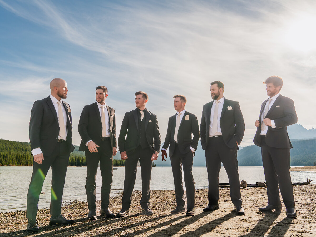 Groom with groomsmen. Wedding in Lake Tahoe