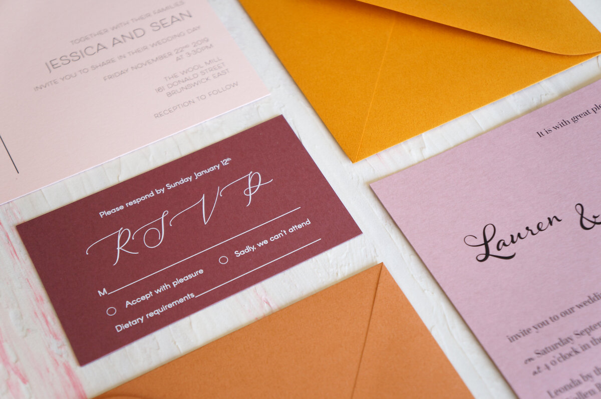 Pink and orange wedding invitations  with simple and elegant designs