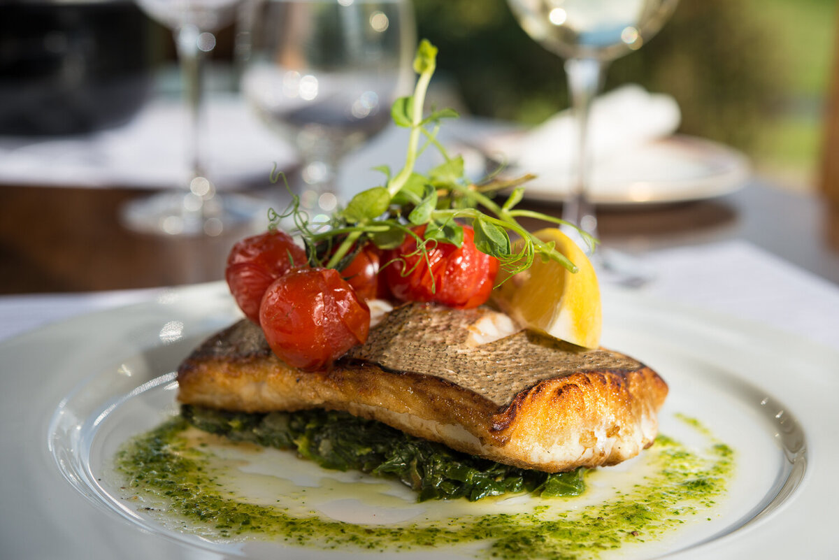 Seared fish served on spinach and pesto mash from Tankard Restaurant